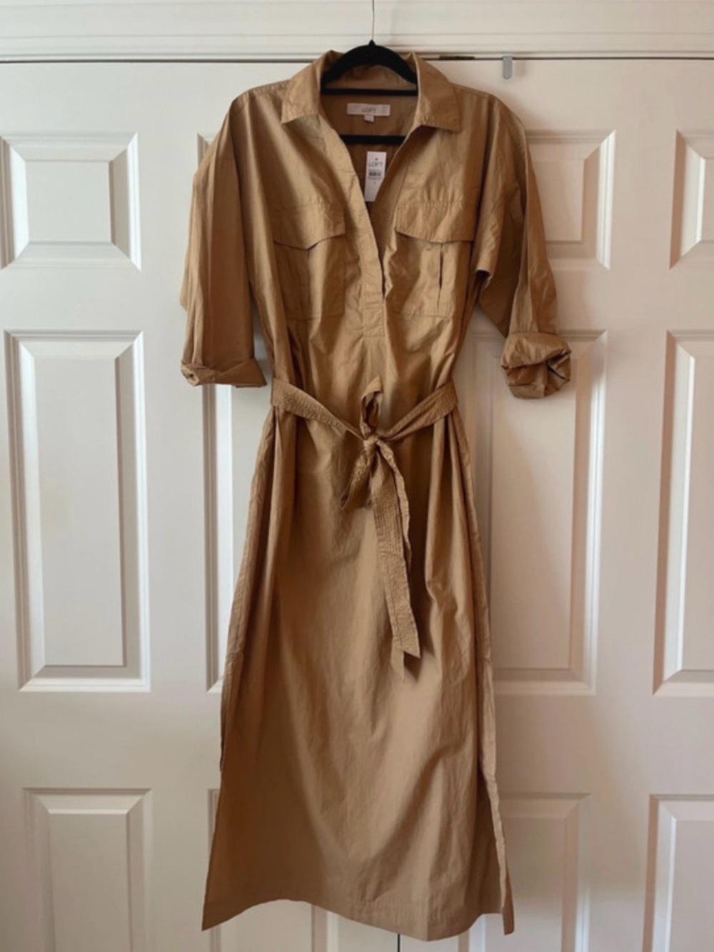 LOFT Tan Shirt Midi Dress with Waist Tie